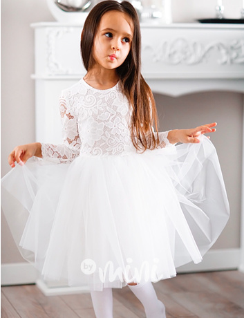 Princess krajkové šaty s maxi tylovou sukní bílé