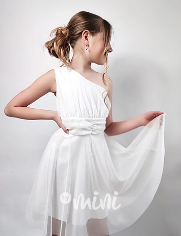 Mini tylové šaty na jedno ramínko white