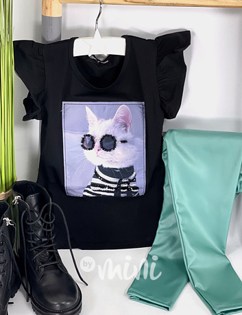 Cool cat triko s volánky a kamínky black