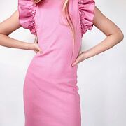 Růžové midi šaty s ozdobným řasením