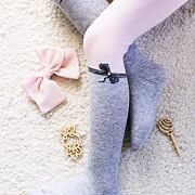 Bavlněné punčochy mašle s kamínkem pink/grey