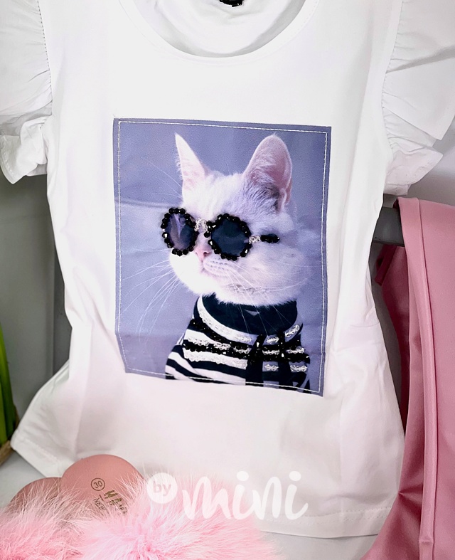 Cool cat triko s volánky a kamínky white