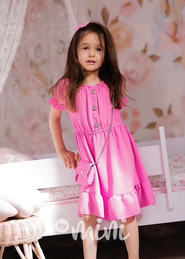 Letní volánkové šaty s knoflíčky a kabelkou pink