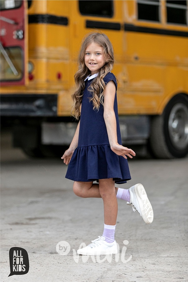 School dívčí šaty s límečkem modré