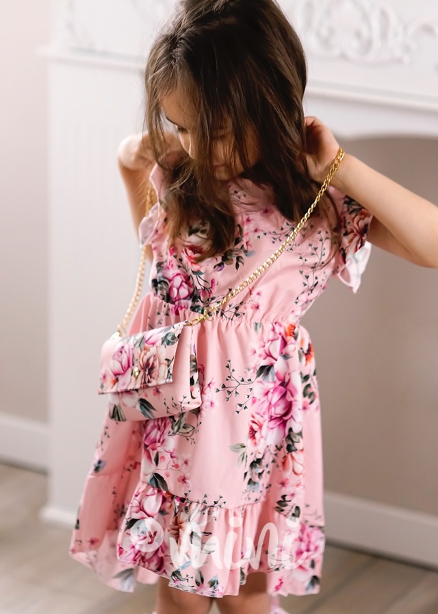 Letní květované šaty s kabelkou pink