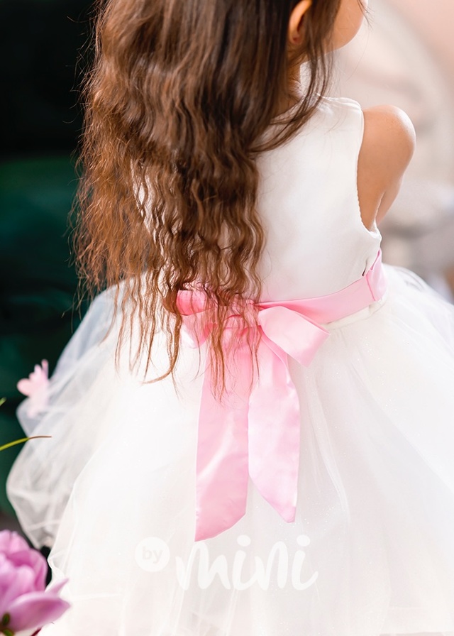 Slavnostní bílé šaty pink blossom
