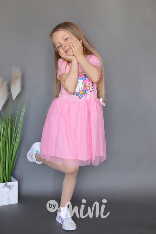 Unicorn bavlněné šaty s tylovou sukní pink
