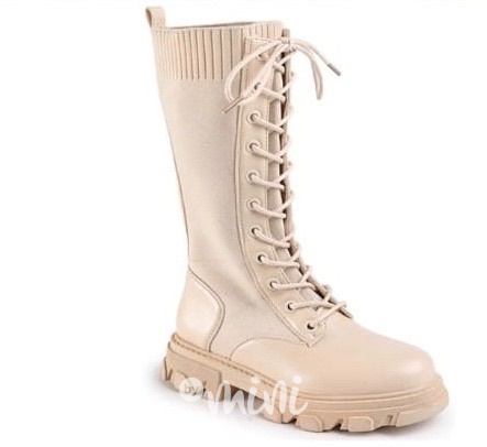 Boots vysoké tkaničkové boty beige